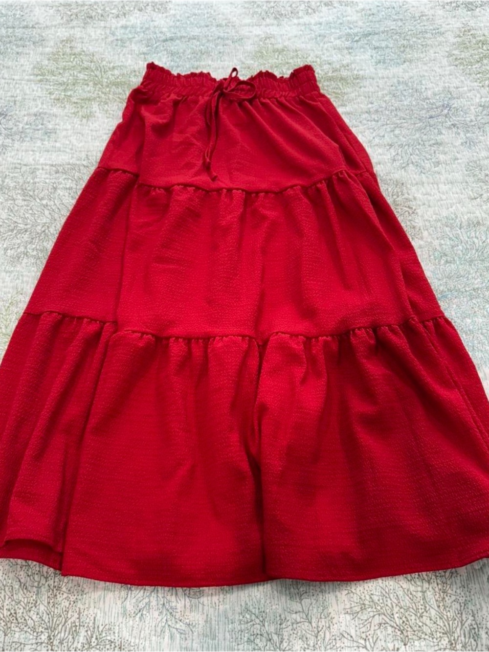 SHEIN Red Tiered Maxi Skirt with Drawstring Waist